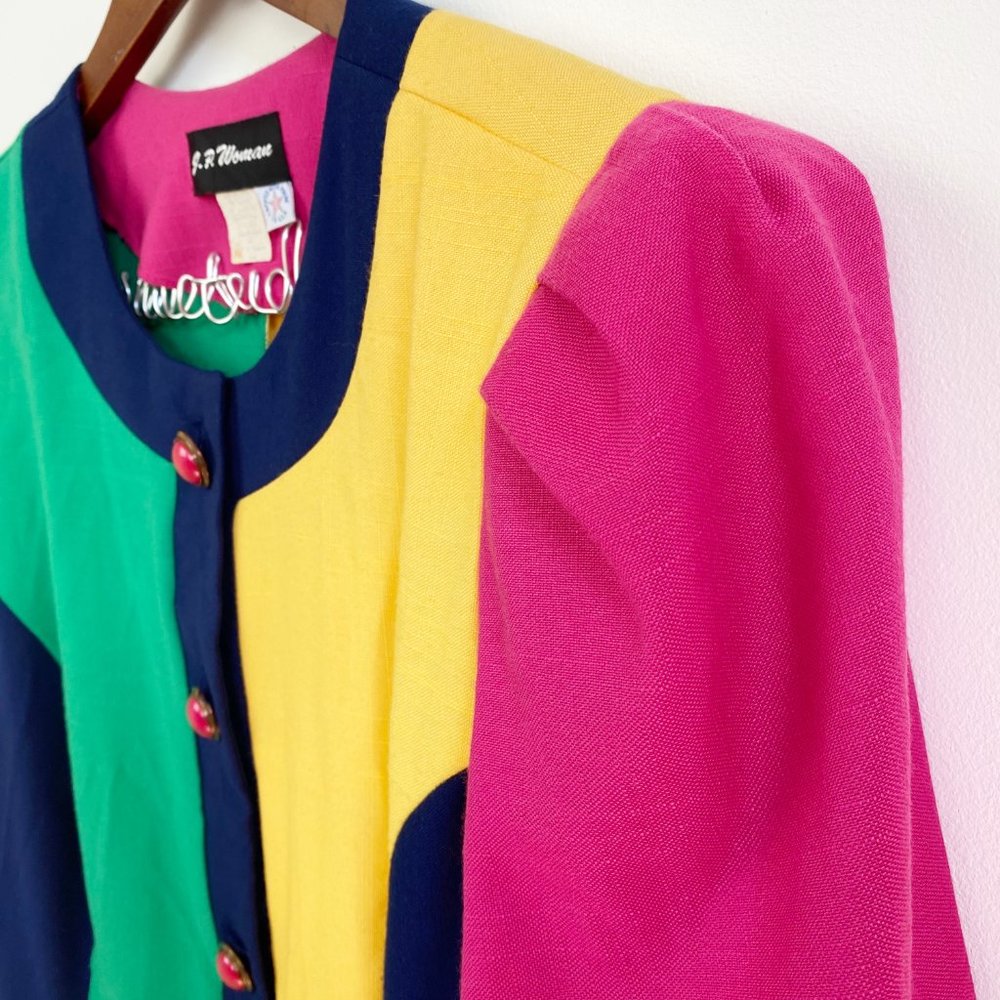 vintage color block button-up midi shift dress - Picture 5 of 7
